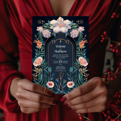 Enchanted Colorful Gothic Floral Garden Wedding Invitation