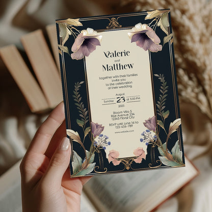 Dark Noble Vintage Floral Wedding Invitation