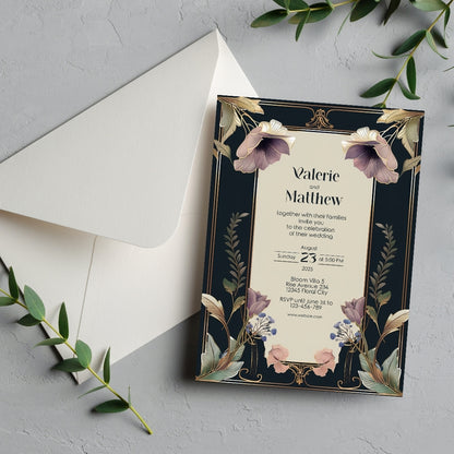 Dark Noble Vintage Floral Wedding Invitation