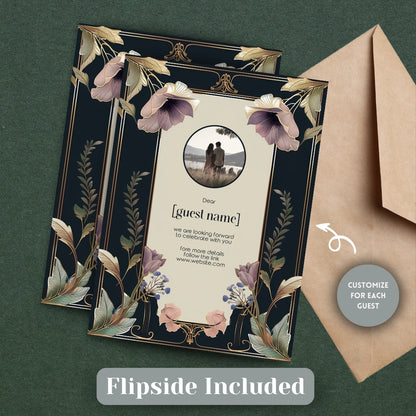 Dark Noble Vintage Floral Wedding Invitation