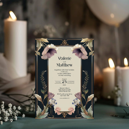 Dark Noble Vintage Floral Wedding Invitation