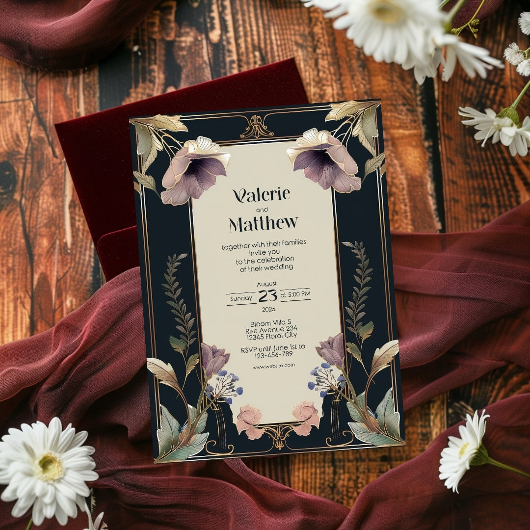 Dark Noble Vintage Floral Wedding Invitation