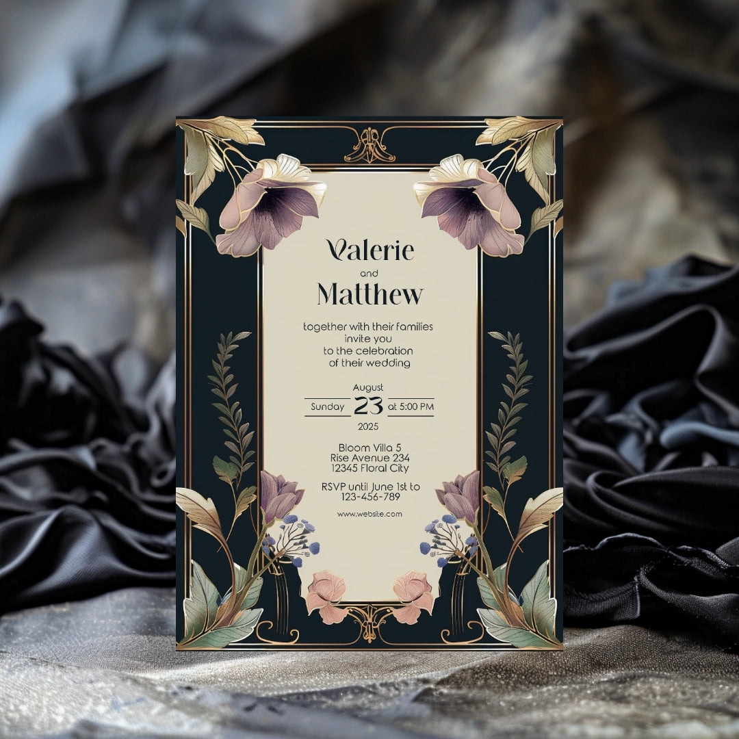 Dark Noble Vintage Floral Wedding Invitation