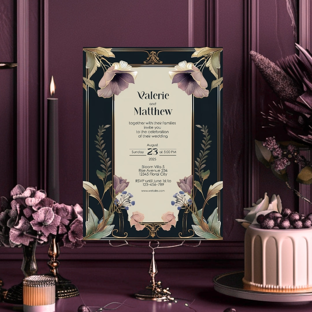 Dark Noble Vintage Floral Wedding Invitation