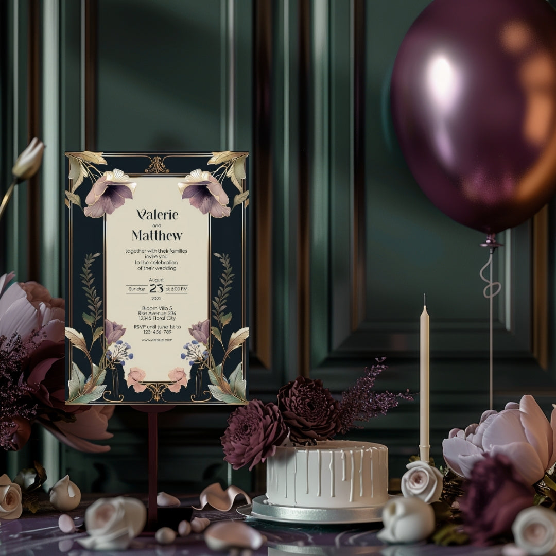 Dark Noble Vintage Floral Wedding Invitation