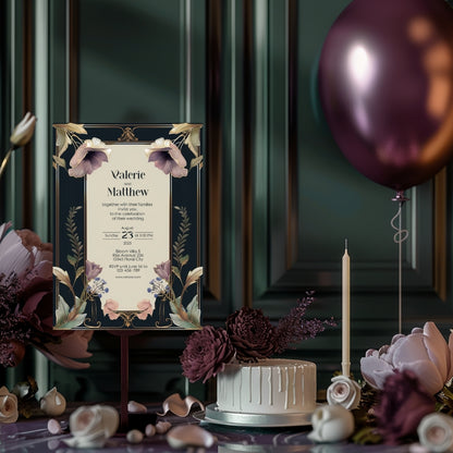 Dark Noble Vintage Floral Wedding Invitation