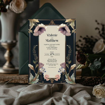 Dark Noble Vintage Floral Wedding Invitation