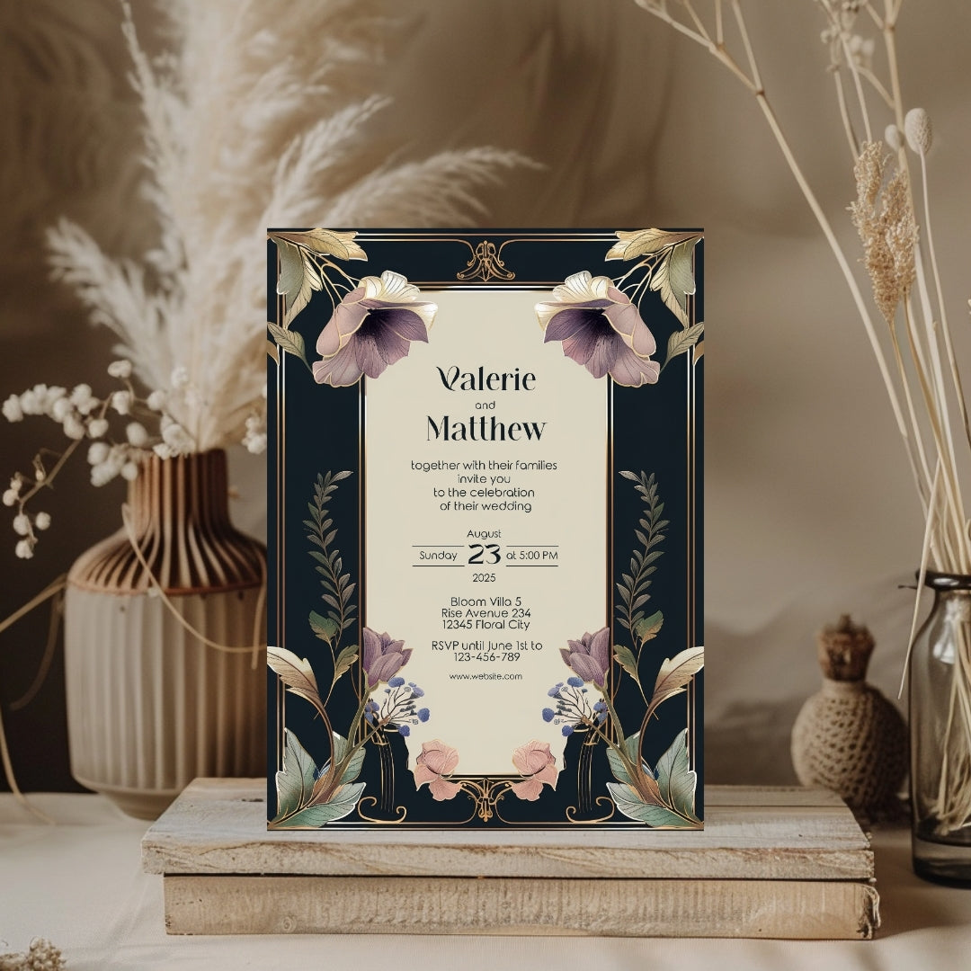 Dark Noble Vintage Floral Wedding Invitation