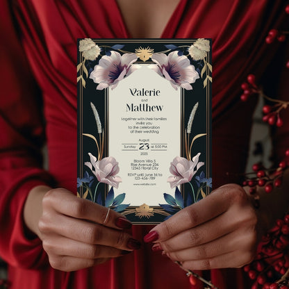 Vintage Royal Floral Elegance Wedding Invitation