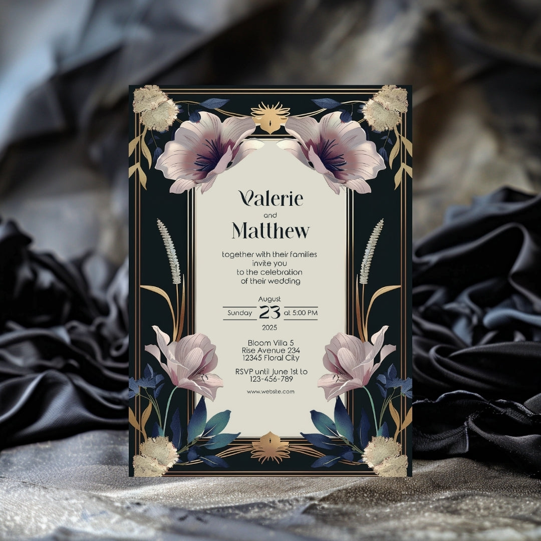 Vintage Royal Floral Elegance Wedding Invitation