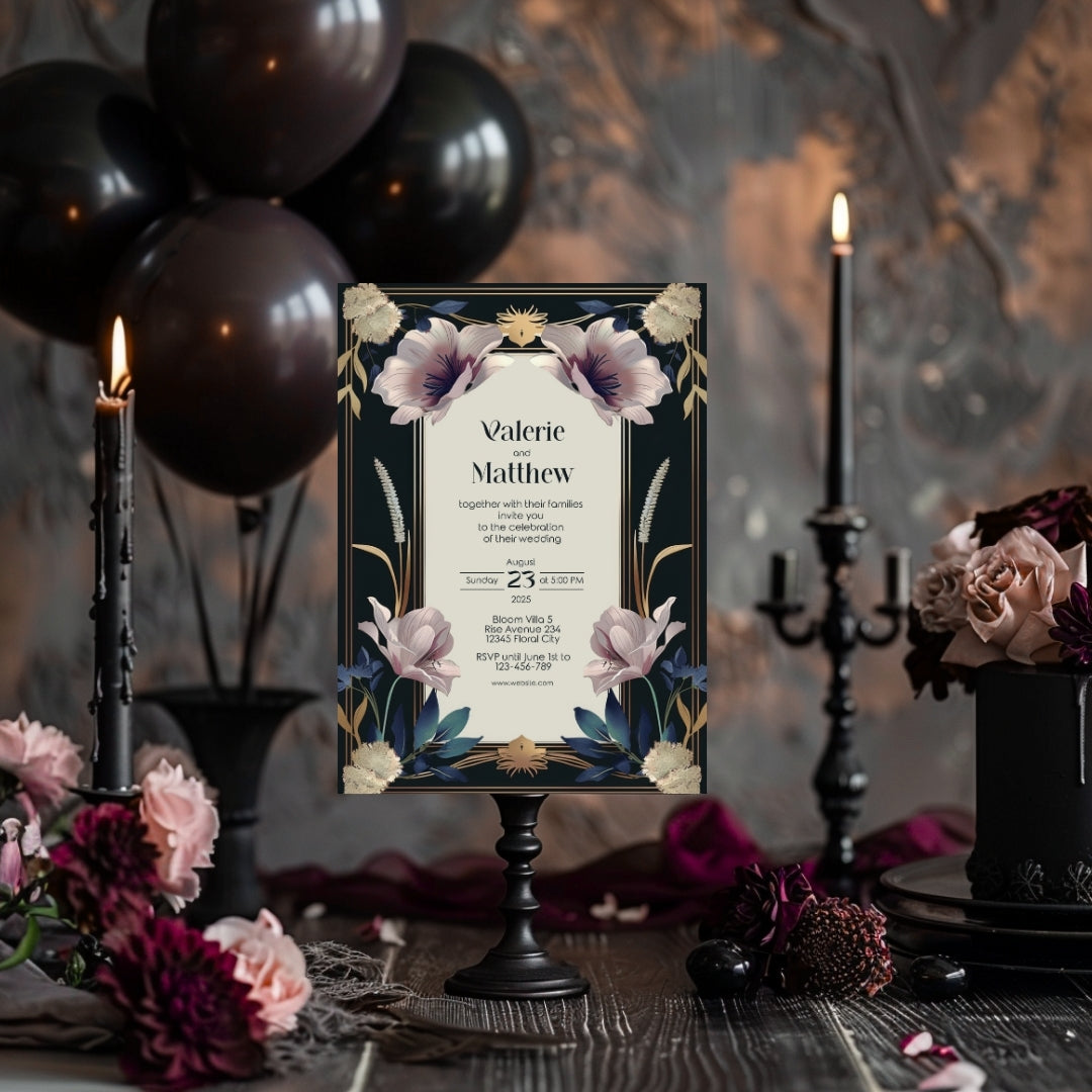 Vintage Royal Floral Elegance Wedding Invitation