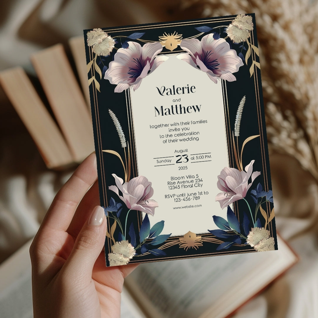 Vintage Royal Floral Elegance Wedding Invitation