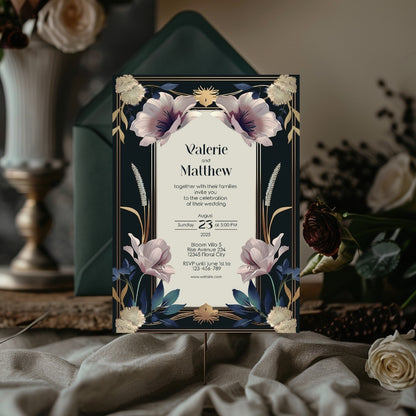 Vintage Royal Floral Elegance Wedding Invitation