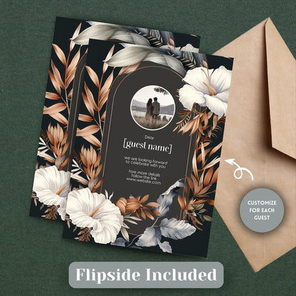 Dark Dry Floral Fall Wedding Invitation