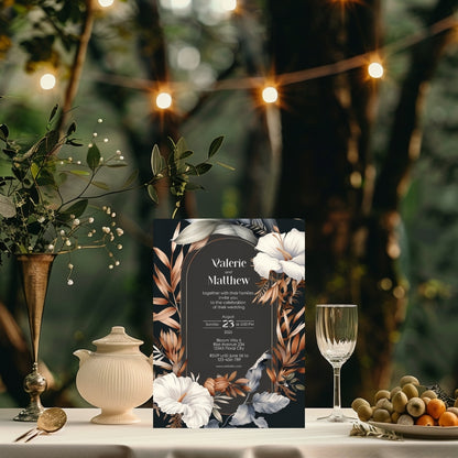 Dark Dry Floral Fall Wedding Invitation