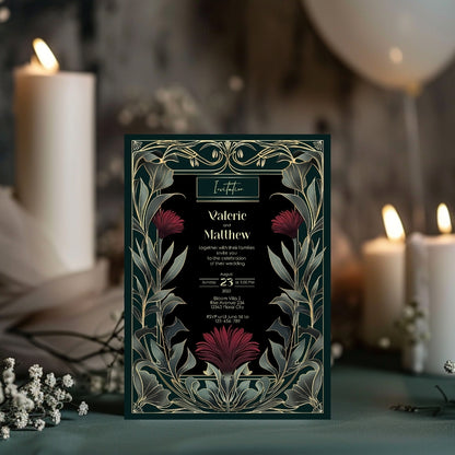 Red Floral Mystical Gothic Wedding Invitation