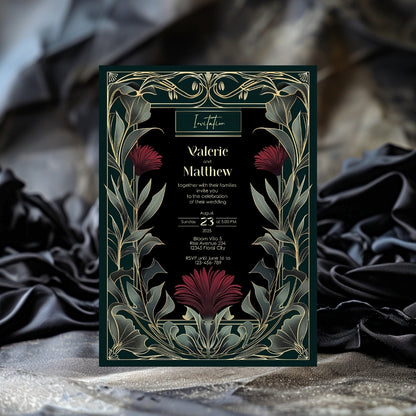 Red Floral Mystical Gothic Wedding Invitation