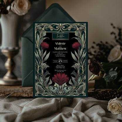 Red Floral Mystical Gothic Wedding Invitation