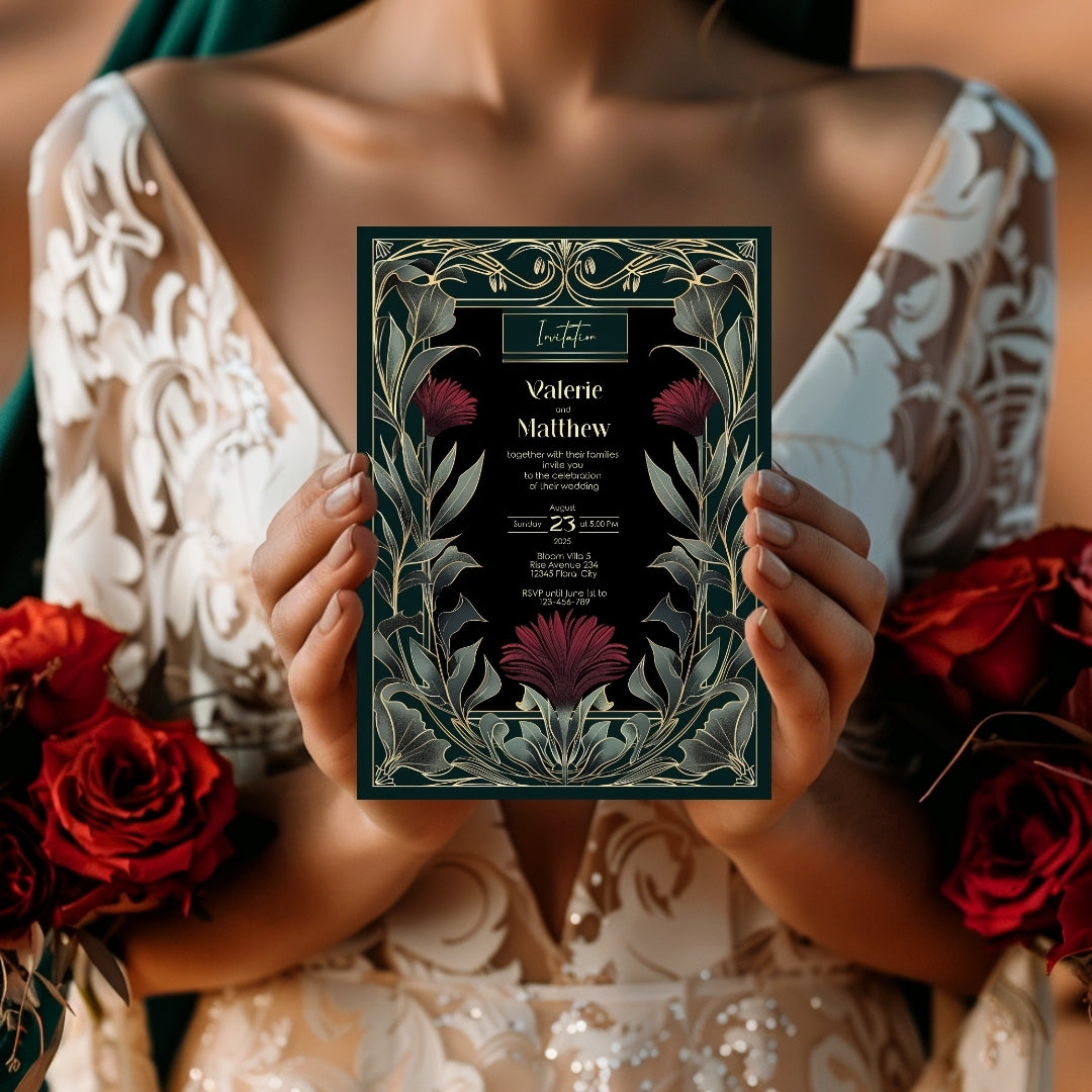 Red Floral Mystical Gothic Wedding Invitation