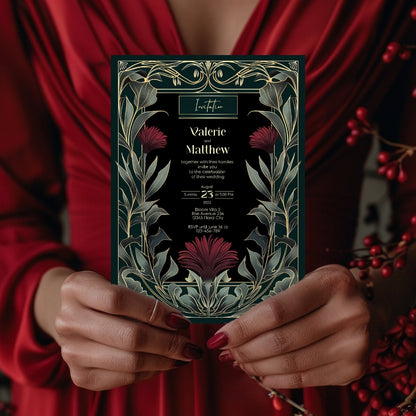 Red Floral Mystical Gothic Wedding Invitation