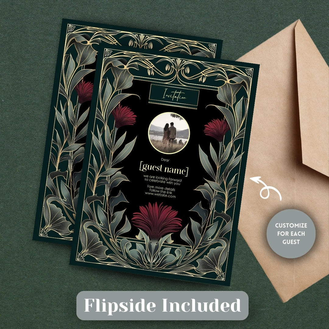 Red Floral Mystical Gothic Wedding Invitation