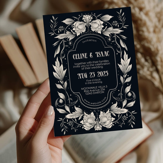 Floral Gothic Crest Wedding Invitation