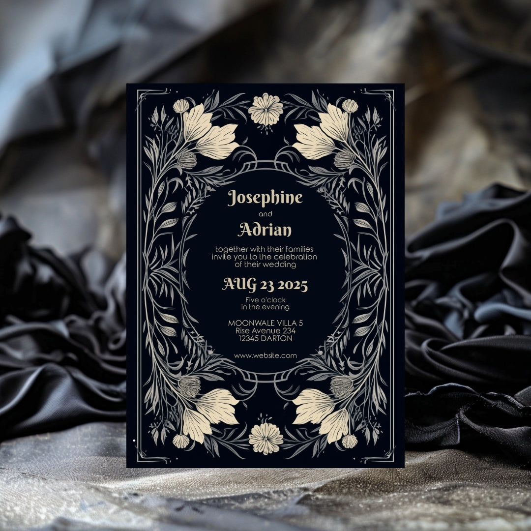 Midnight Floral Gothic Frame Wedding Invitation