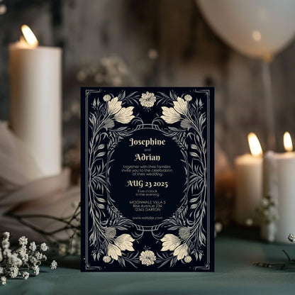 Midnight Floral Gothic Frame Wedding Invitation