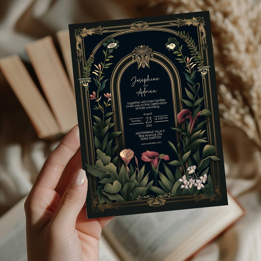 Dark Academia Gothic Vintage Garden Wedding Invitation