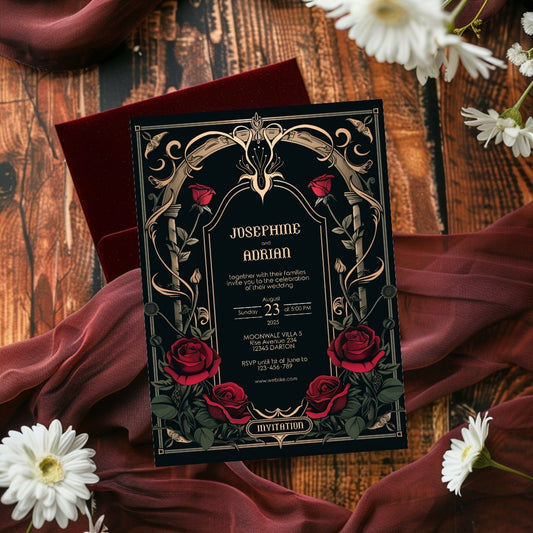 Classic Gothic Rose Wedding Invitation