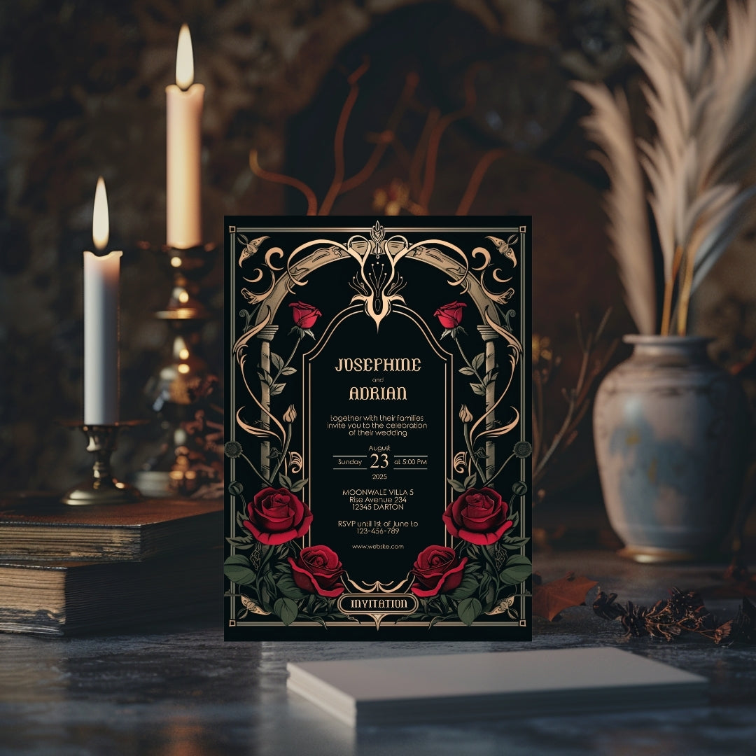 Classic Gothic Rose Wedding Invitation