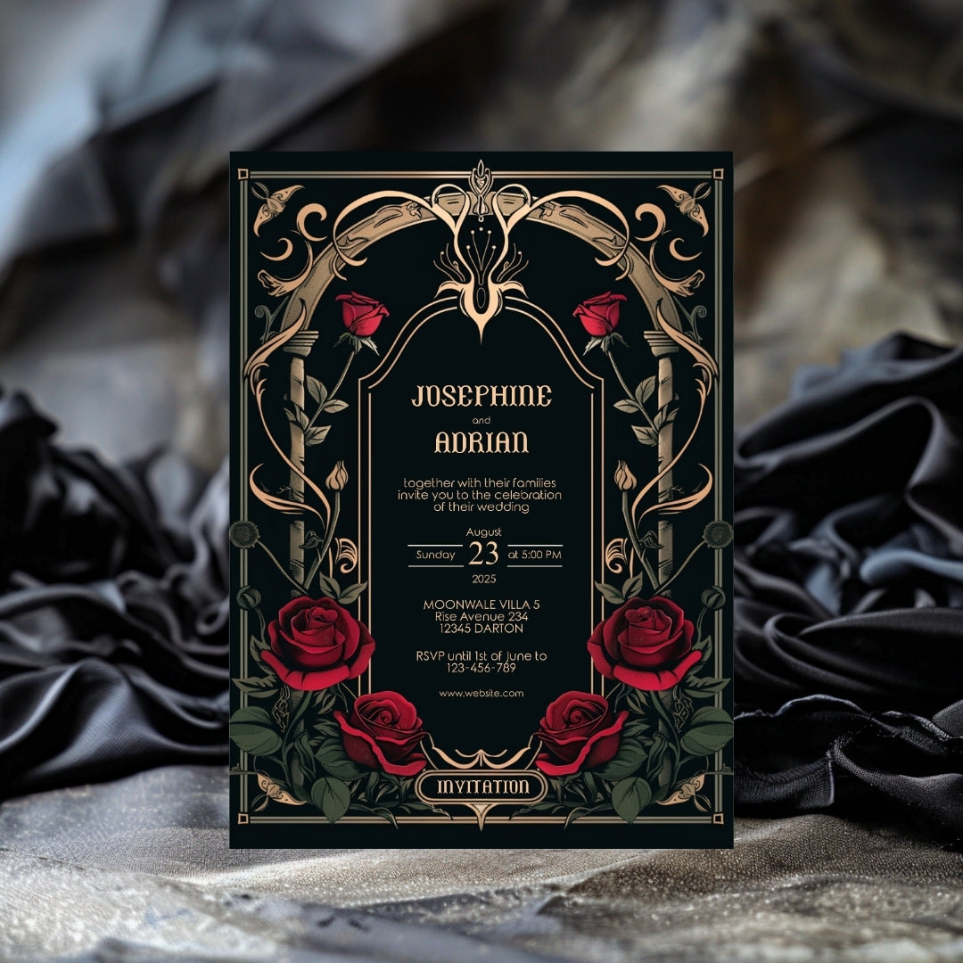 Classic Gothic Rose Wedding Invitation