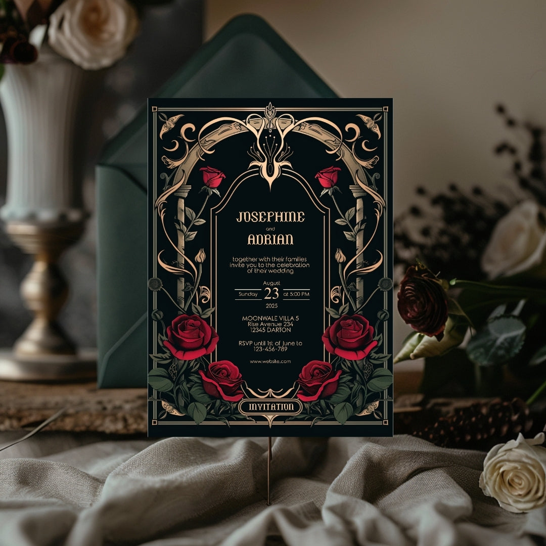 Classic Gothic Rose Wedding Invitation