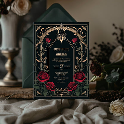 Classic Gothic Rose Wedding Invitation