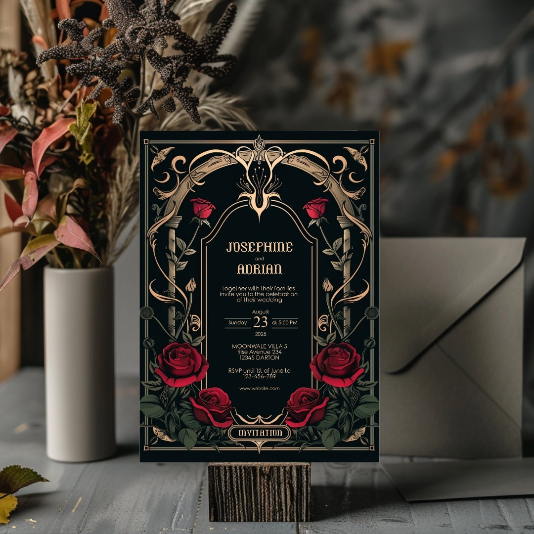 Classic Gothic Rose Wedding Invitation