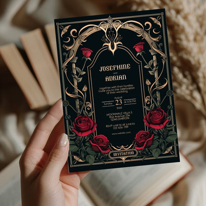 Classic Gothic Rose Wedding Invitation