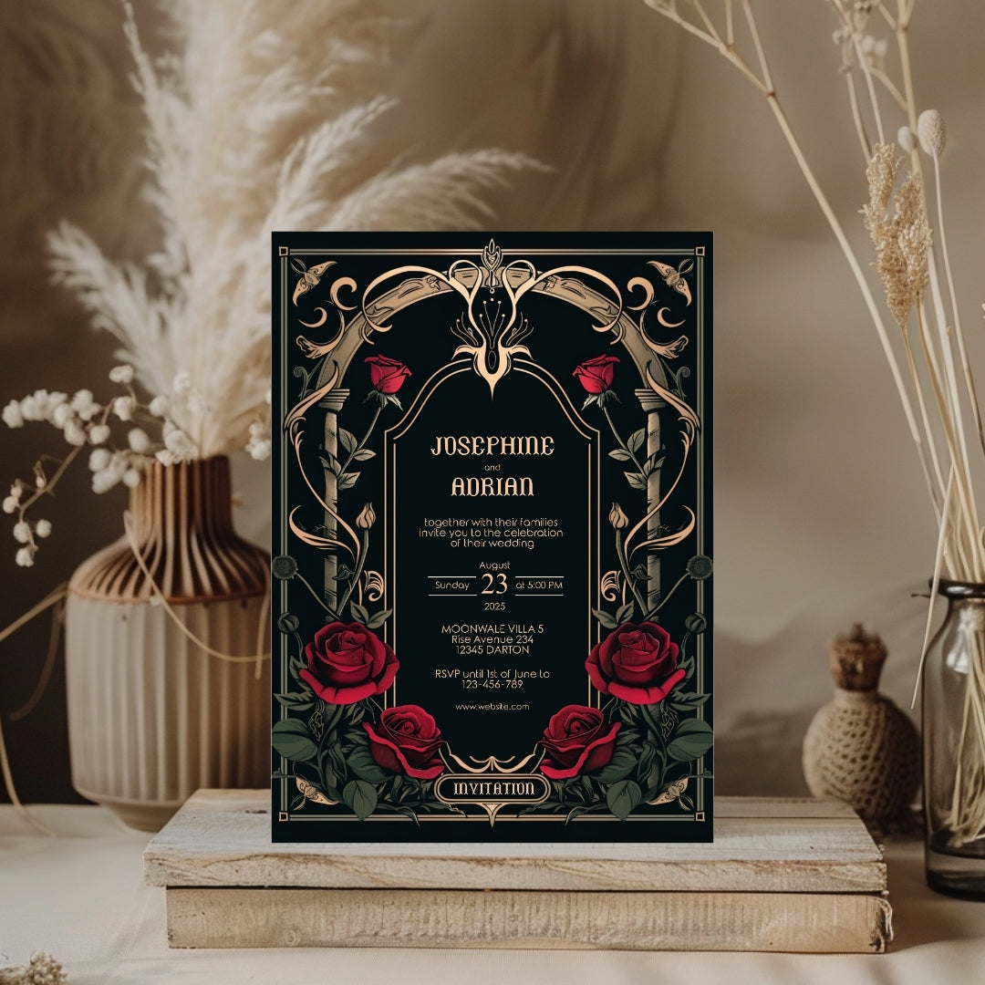 Classic Gothic Rose Wedding Invitation