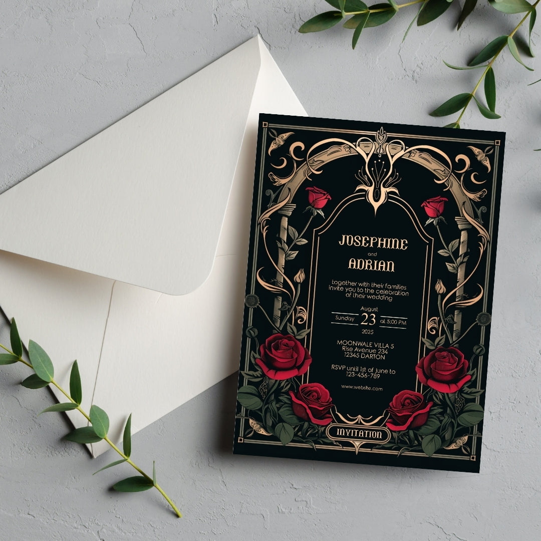 Classic Gothic Rose Wedding Invitation