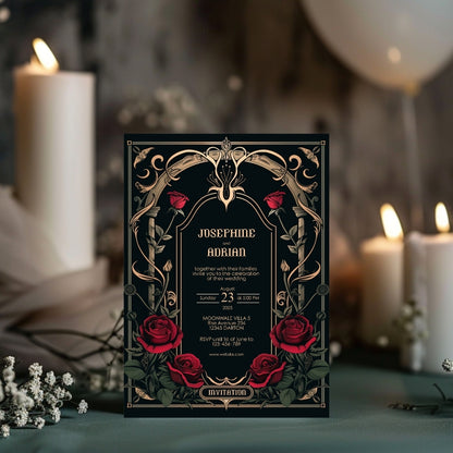 Classic Gothic Rose Wedding Invitation