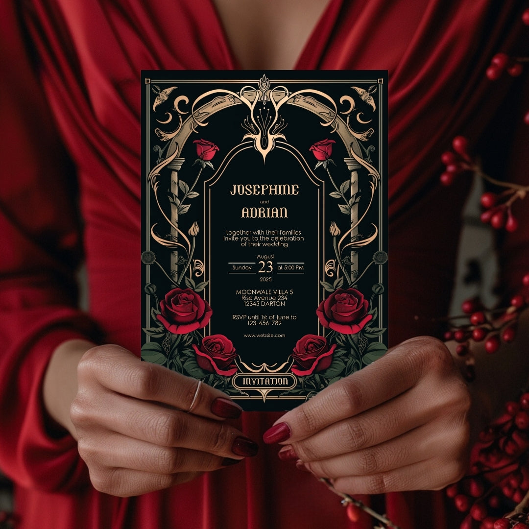 Classic Gothic Rose Wedding Invitation