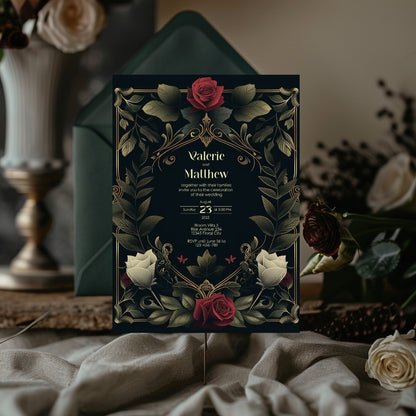 Red Rose Elegance Vintage Wedding Invitation