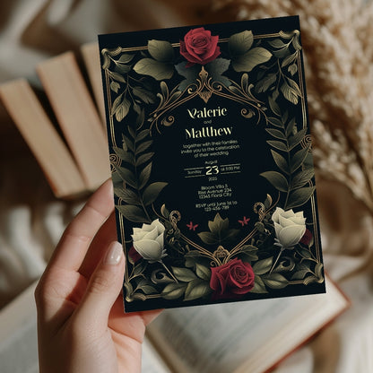 Red Rose Elegance Vintage Wedding Invitation