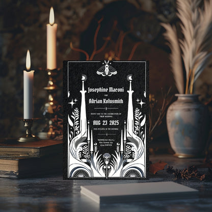 Black Celestial Gothic Wedding Invitation