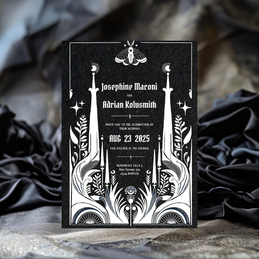 Black Celestial Gothic Wedding Invitation