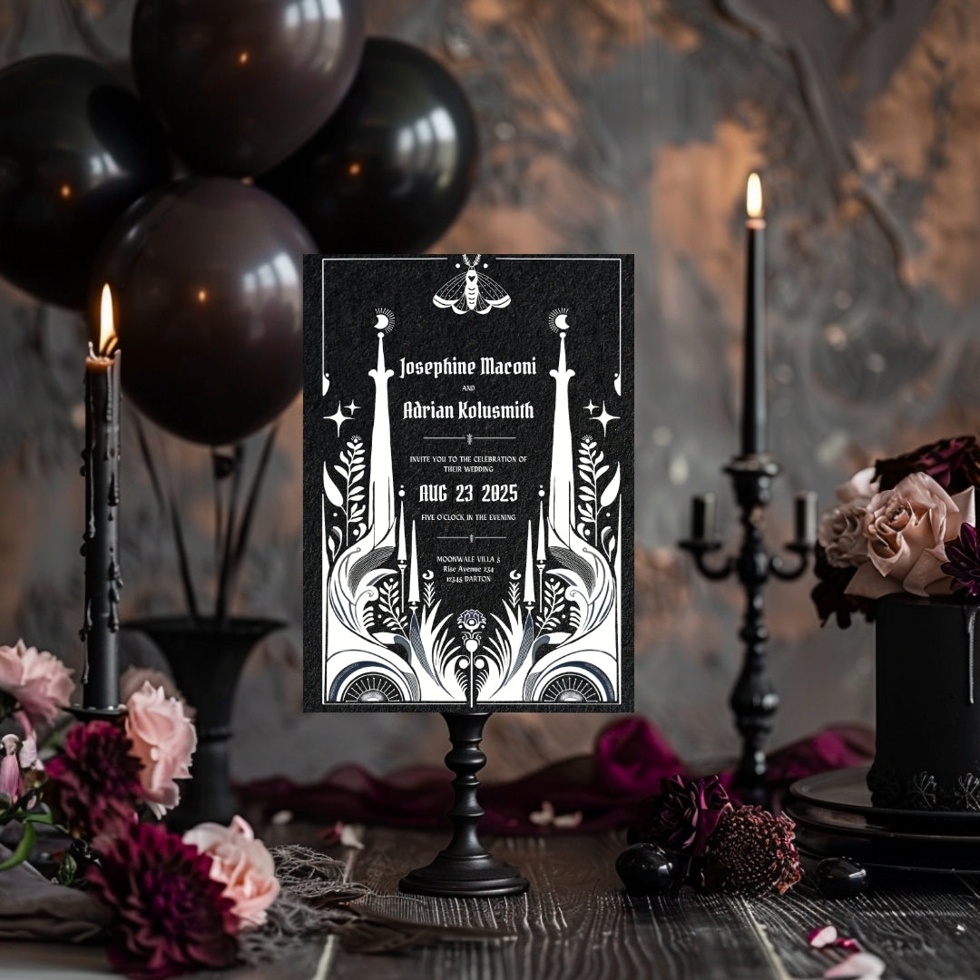 Black Celestial Gothic Wedding Invitation