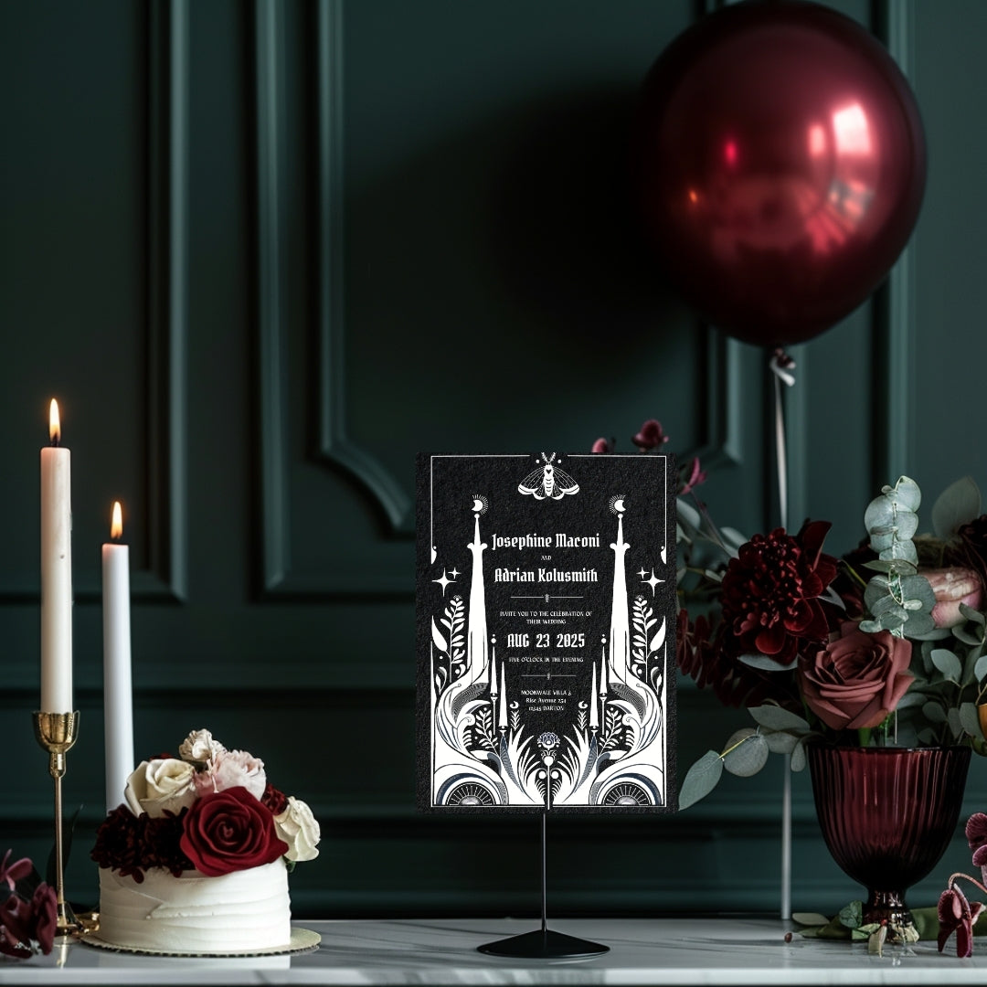 Black Celestial Gothic Wedding Invitation