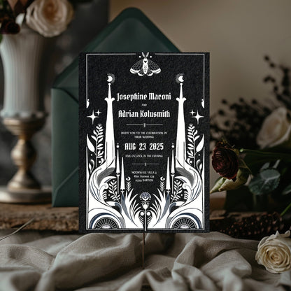 Black Celestial Gothic Wedding Invitation