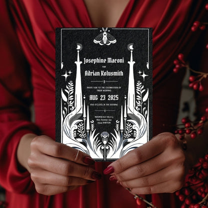 Black Celestial Gothic Wedding Invitation