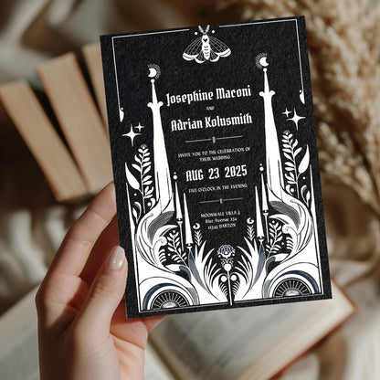 Black Celestial Gothic Wedding Invitation