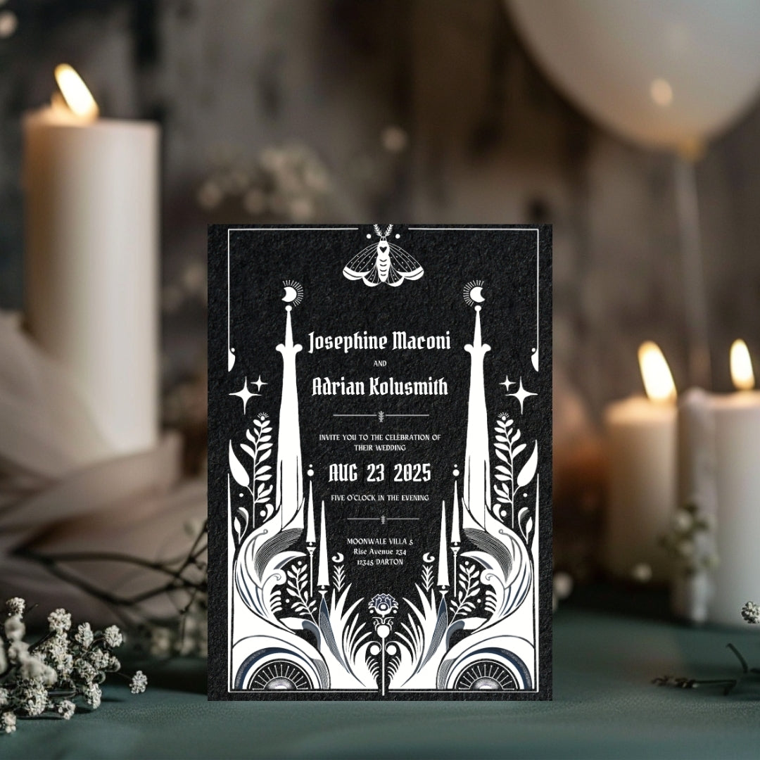 Black Celestial Gothic Wedding Invitation